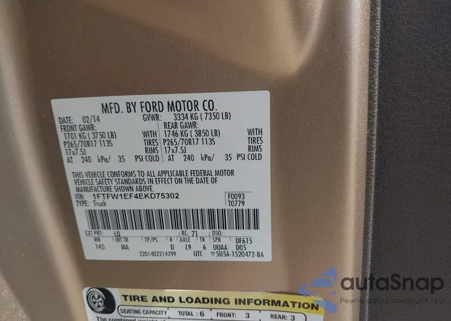 1FTFW1EF4EKD75302: 43043730