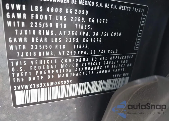 3VVWX7B2XNM043098: 43043800