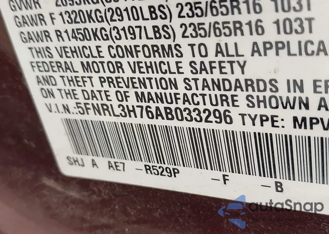 5FNRL3H76AB033296: 43043098