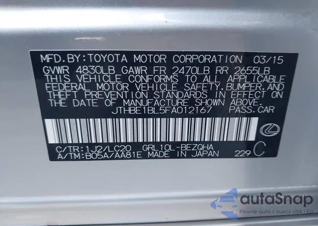 JTHBE1BL5FA012167: 43043181