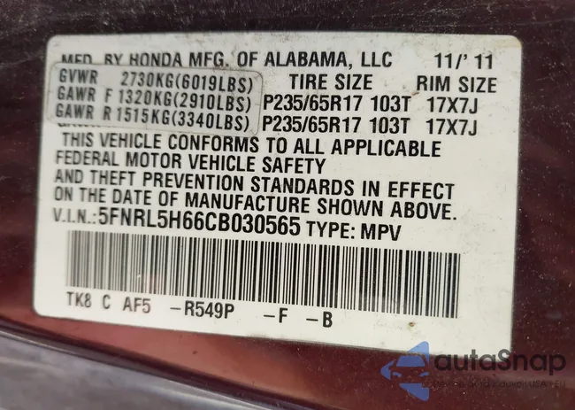 5FNRL5H66CB030565: 43044462