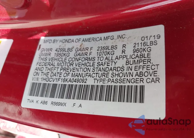 1HGCV1F16KA049092: 43044733