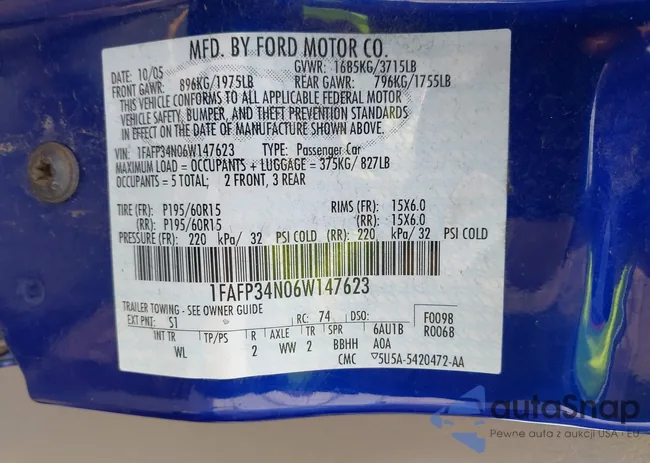 1FAFP34N06W147623: 43045317