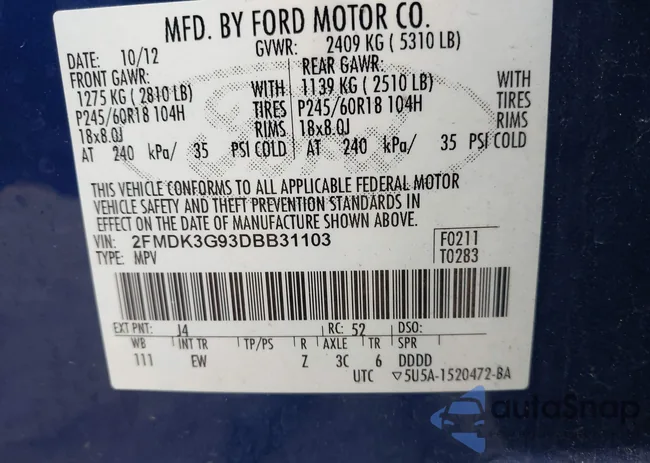 2FMDK3G93DBB31103: 43045385