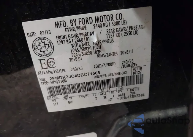 2FMDK3JC4DBC71505: 43044866