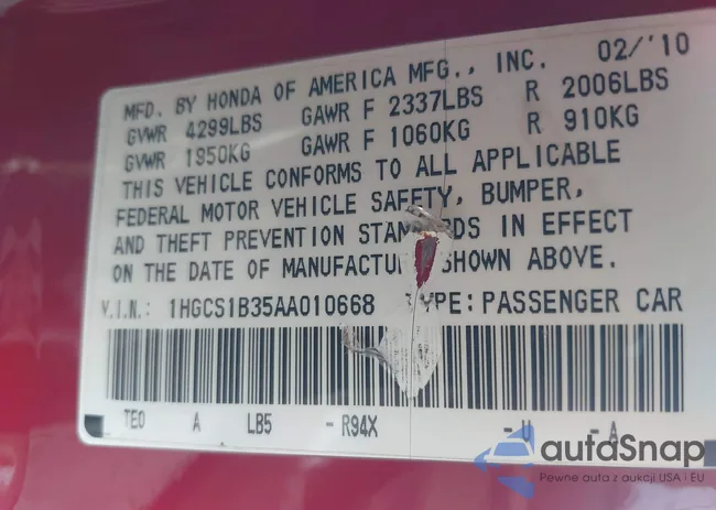 1HGCS1B35AA010668: 43045093