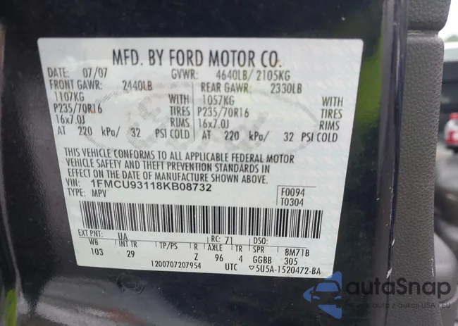 1FMCU93118KB08732: 43046286