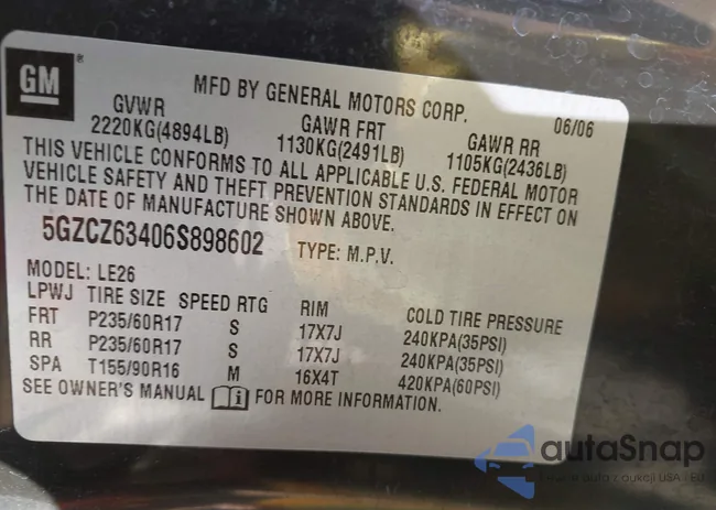 5GZCZ63406S898602: 43046516