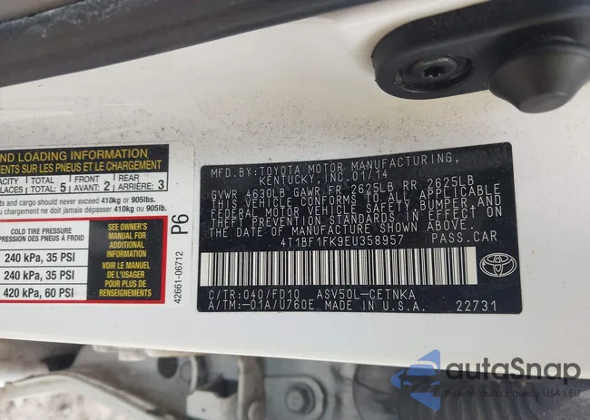 4T1BF1FK9EU358957: 43046532