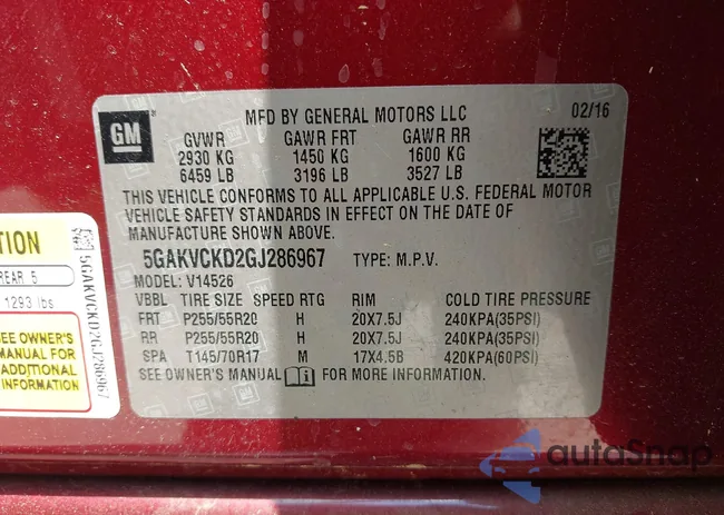 5GAKVCKD2GJ286967: 43046553