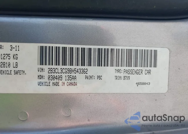 2B3CL3CG9BH543362: 43046578