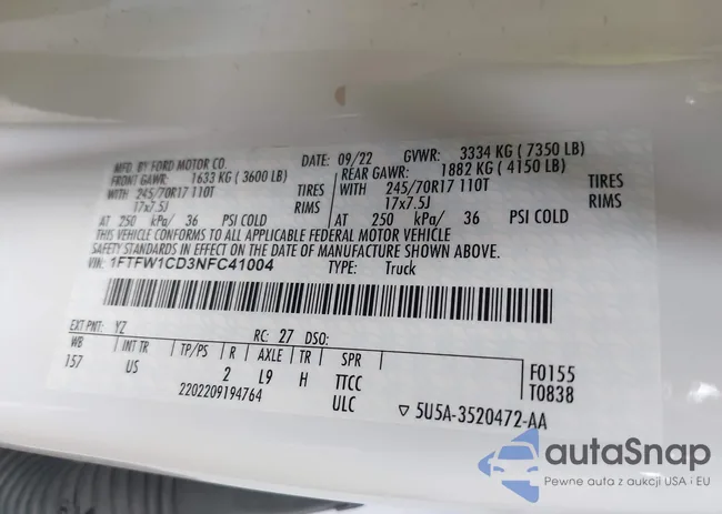 1FTFW1CD3NFC41004: 43046593