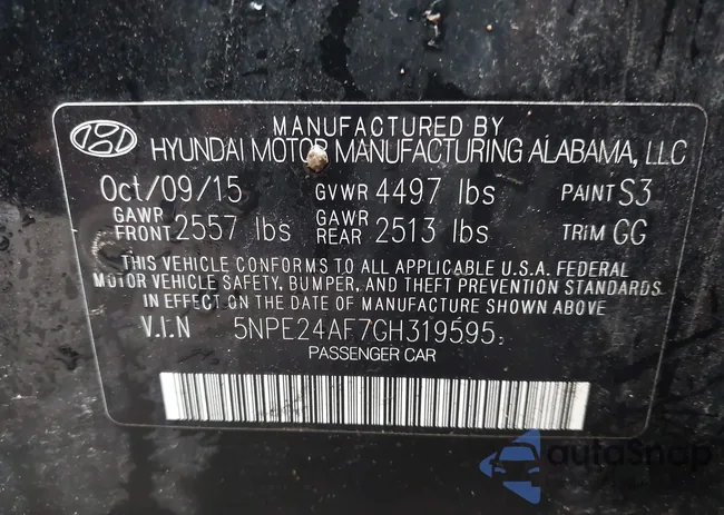 5NPE24AF7GH319595: 43046723