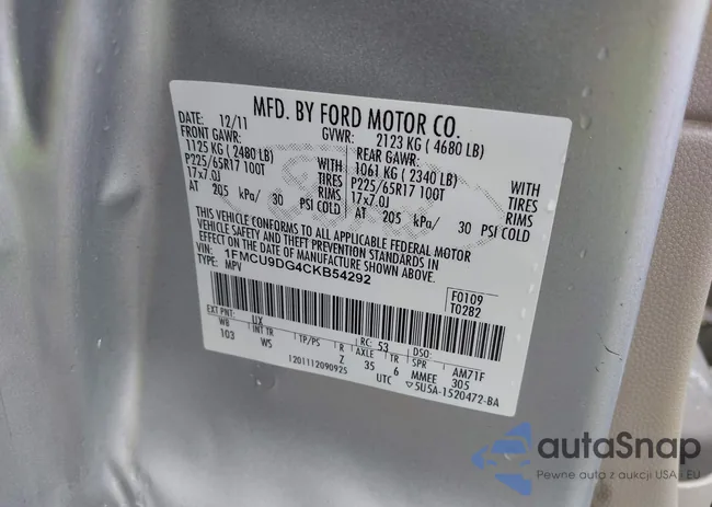 1FMCU9DG4CKB54292: 43046809