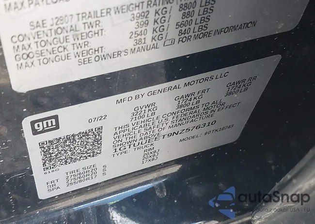 1GTUUEET9NZ576310: 43046822