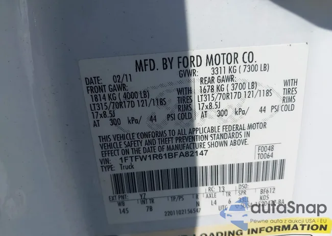 1FTFW1R61BFA82147: 43046824