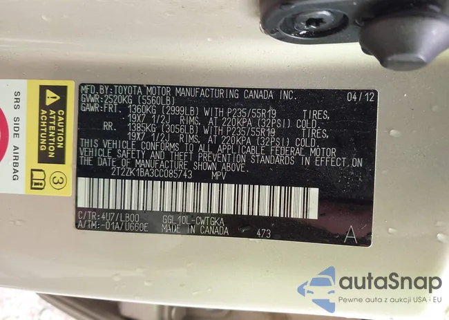 2T2ZK1BA3CC085743: 43046075