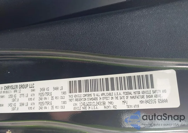 1C4BJWDG1CL243190: 43047428