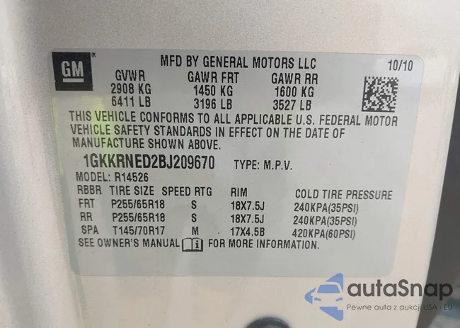 1GKKRNED2BJ209670: 43047570