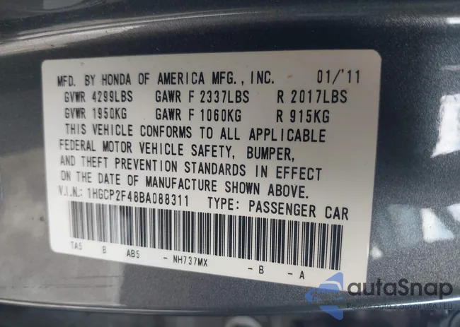 1HGCP2F48BA088311: 43047620