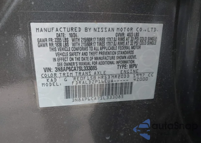 3N8AP6CA7SL333085: 43047631