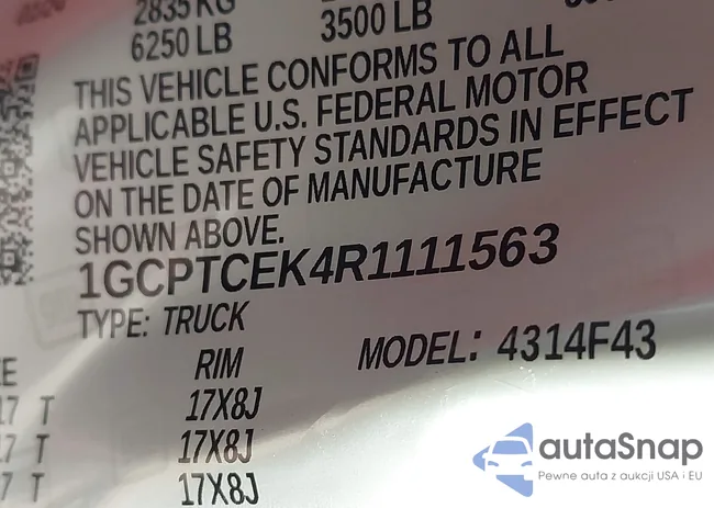 1GCPTCEK4R1111563: 43047023