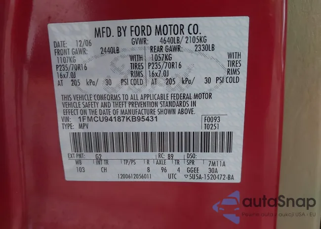 1FMCU94187KB95431: 43047052