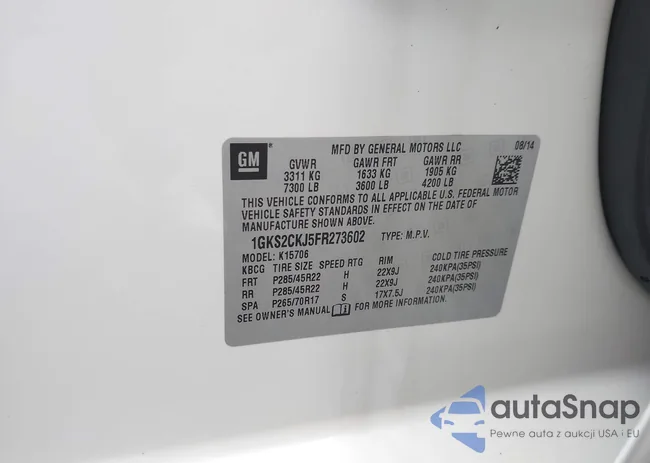 1GKS2CKJ5FR273602: 43048553