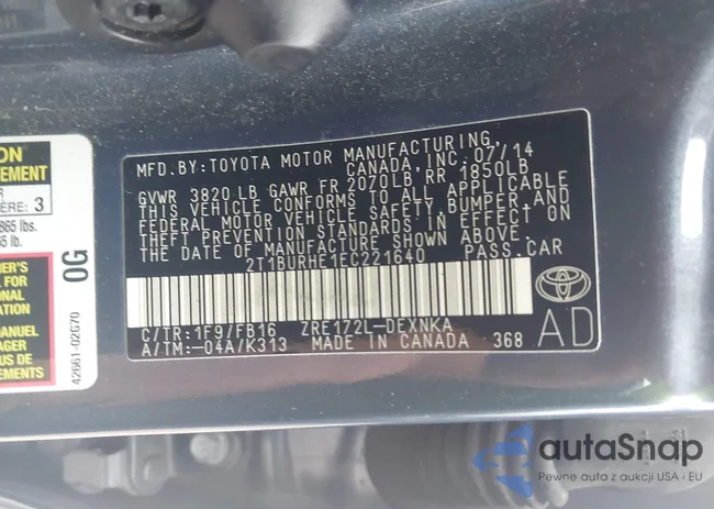 2T1BURHE1EC221640: 43048559