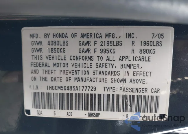 1HGCM56485A177729: 43047904