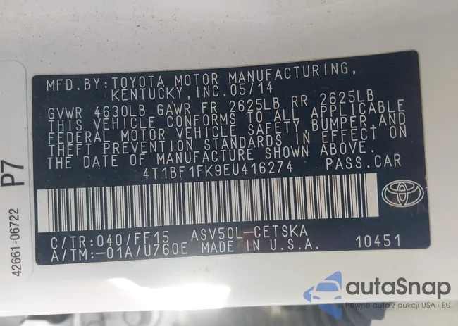 4T1BF1FK9EU416274: 43049505