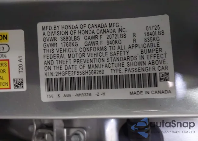 2HGFE2F55SH569260: 43049581