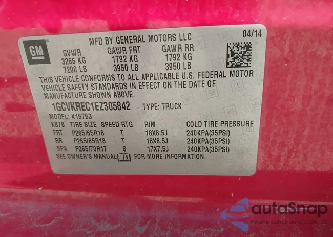 1GCVKREC1EZ305842: 43049116