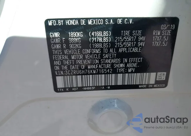 3CZRU6H76KM716542: 43050525