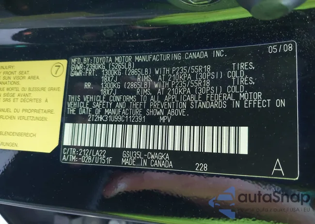 2T2HK31U99C112391: 43050766