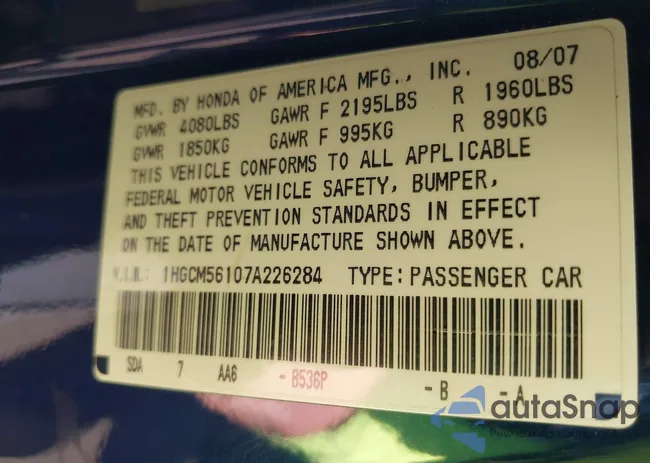 1HGCM56107A226284: 43051237