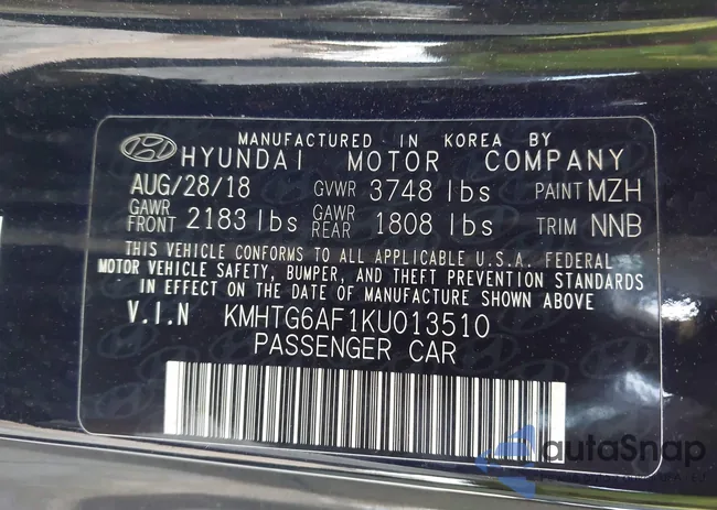 KMHTG6AF1KU013510: 43051320