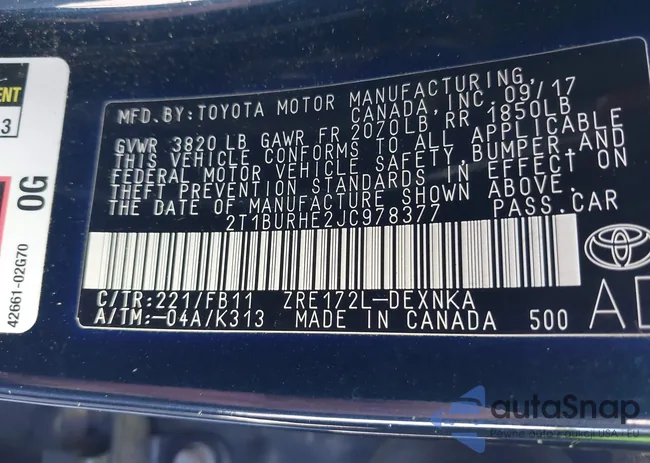 2T1BURHE2JC978377: 43051580