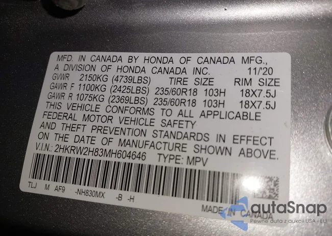 2HKRW2H83MH604646: 43051633