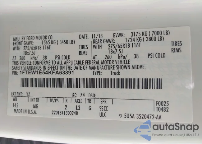 1FTEW1E54KFA63391: 43051641