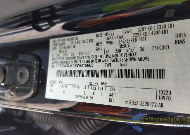 1FTVW3LK9SWG15665: 43050841