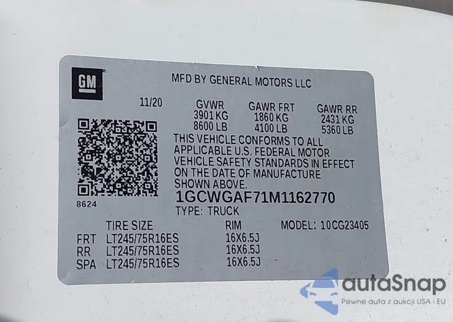 1GCWGAF71M1162770: 43051020