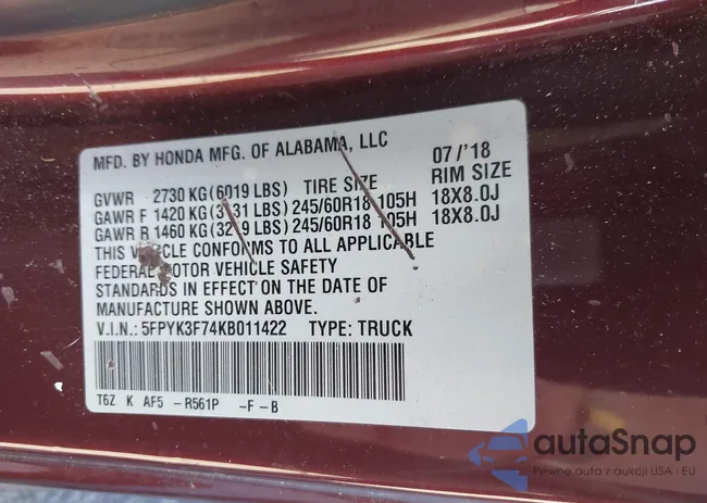 5FPYK3F74KB011422: 43051059