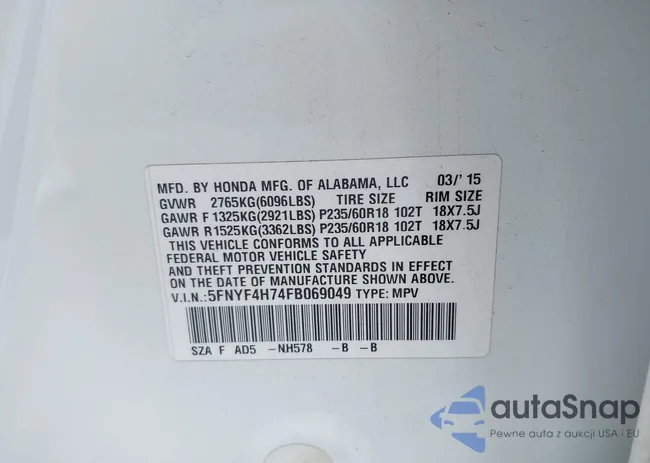 5FNYF4H74FB069049: 43051128