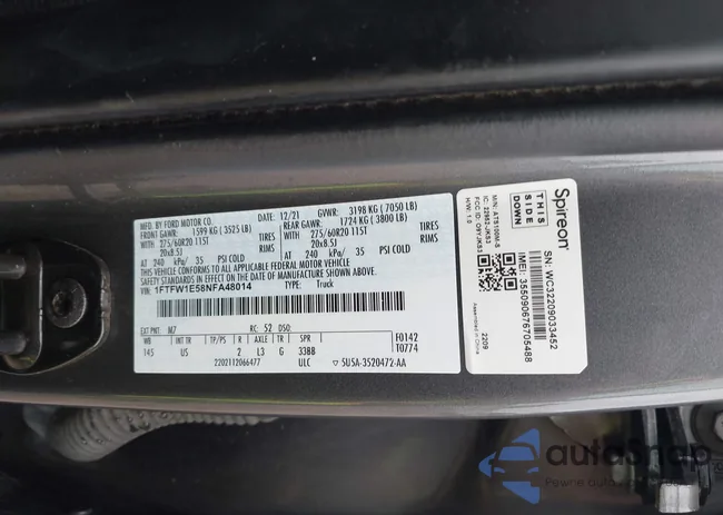 1FTFW1E58NFA48014: 43052347