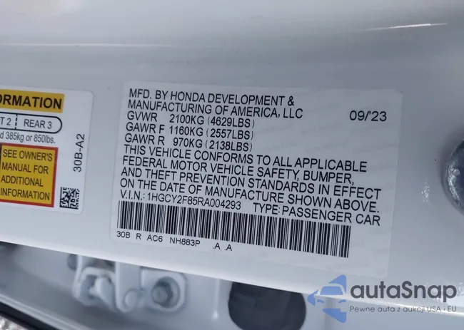 1HGCY2F85RA004293: 43052407