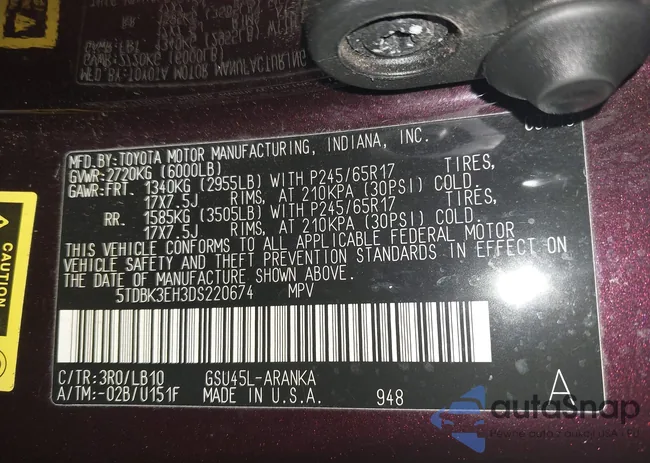 5TDBK3EH3DS220674: 43052495