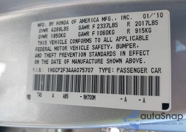 1HGCP2F34AA075707: 43052589