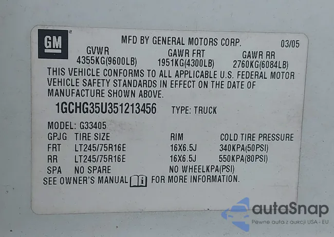 1GCHG35U351213456: 43052639