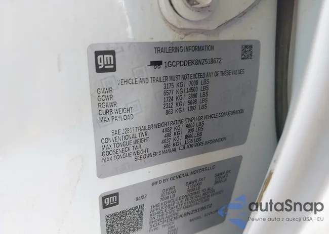 1GCPDDEK8NZ518672: 43052666